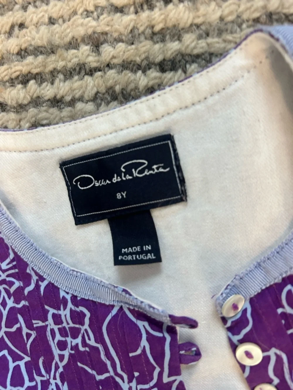 Oscar de la Renta Girls Size 8 Purple and White Floral Dress